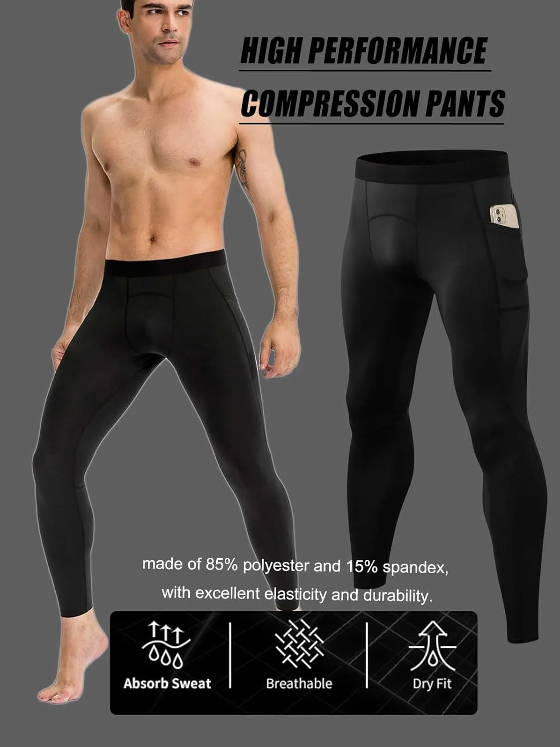 Men Compression Pants Leggings Dry Cool Sports Baselayer Running Workout Active Gym Tights Basketball