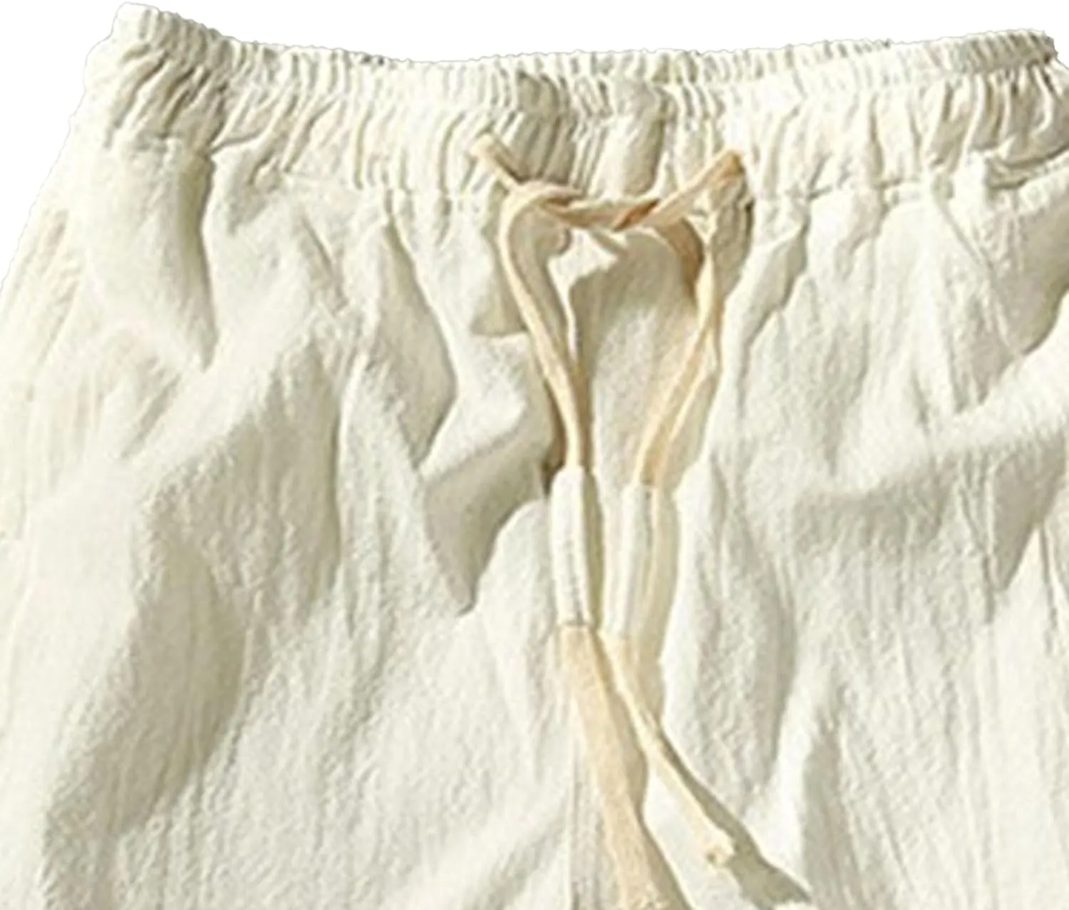Men Linen Drawstring Beach Classic Short Inseam Linen Elastic Waist Shorts Cotton Elastic Waist Beach Shorts