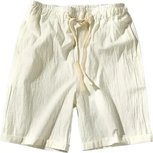 Men Linen Drawstring Beach Classic Short Inseam Linen Elastic Waist Shorts Cotton Elastic Waist Beach Shorts