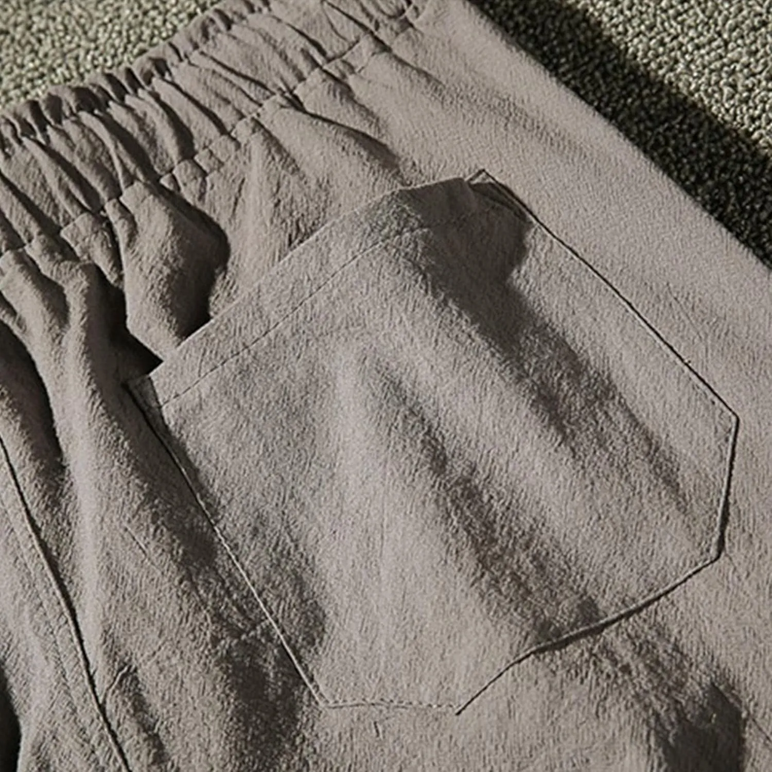 Men Linen Drawstring Beach Classic Short Inseam Linen Elastic Waist Shorts Cotton Elastic Waist Beach Shorts