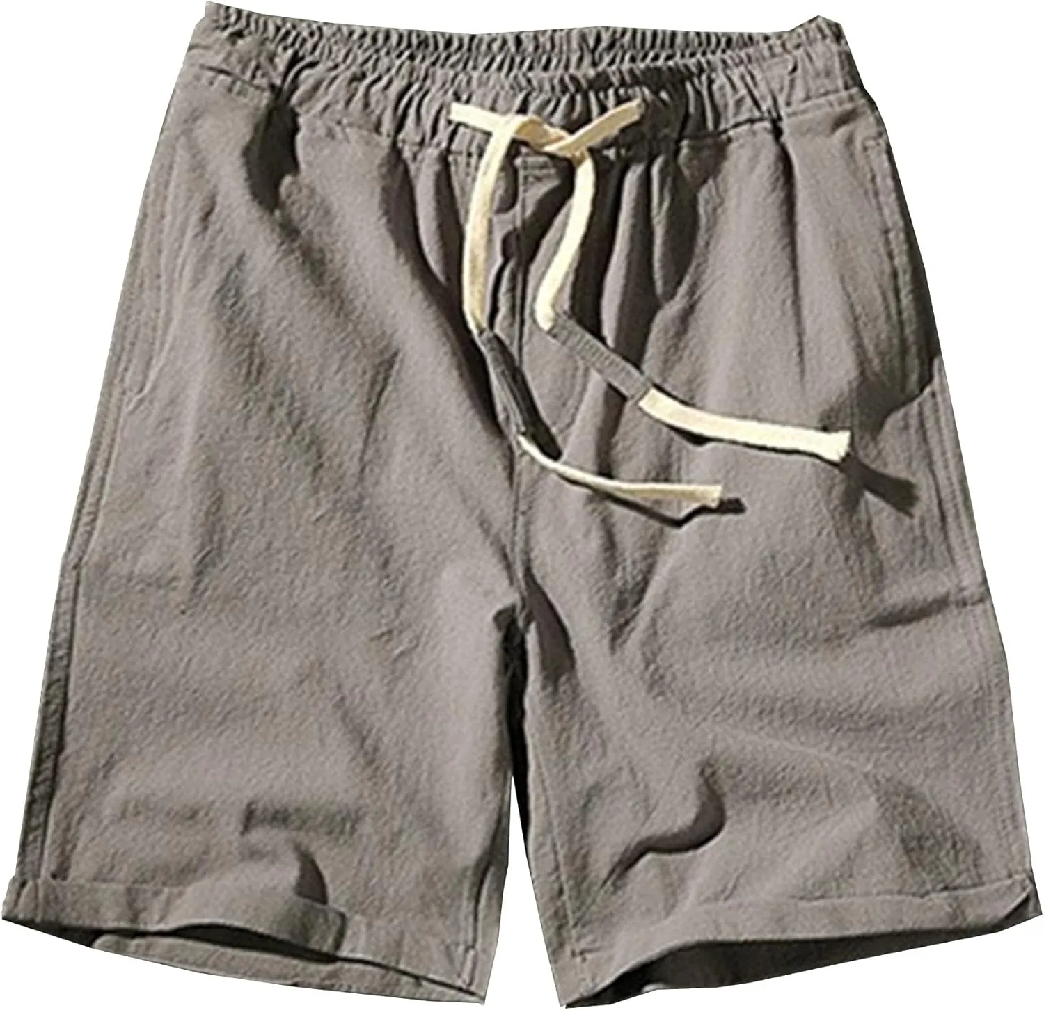 Men Linen Drawstring Beach Classic Short Inseam Linen Elastic Waist Shorts Cotton Elastic Waist Beach Shorts