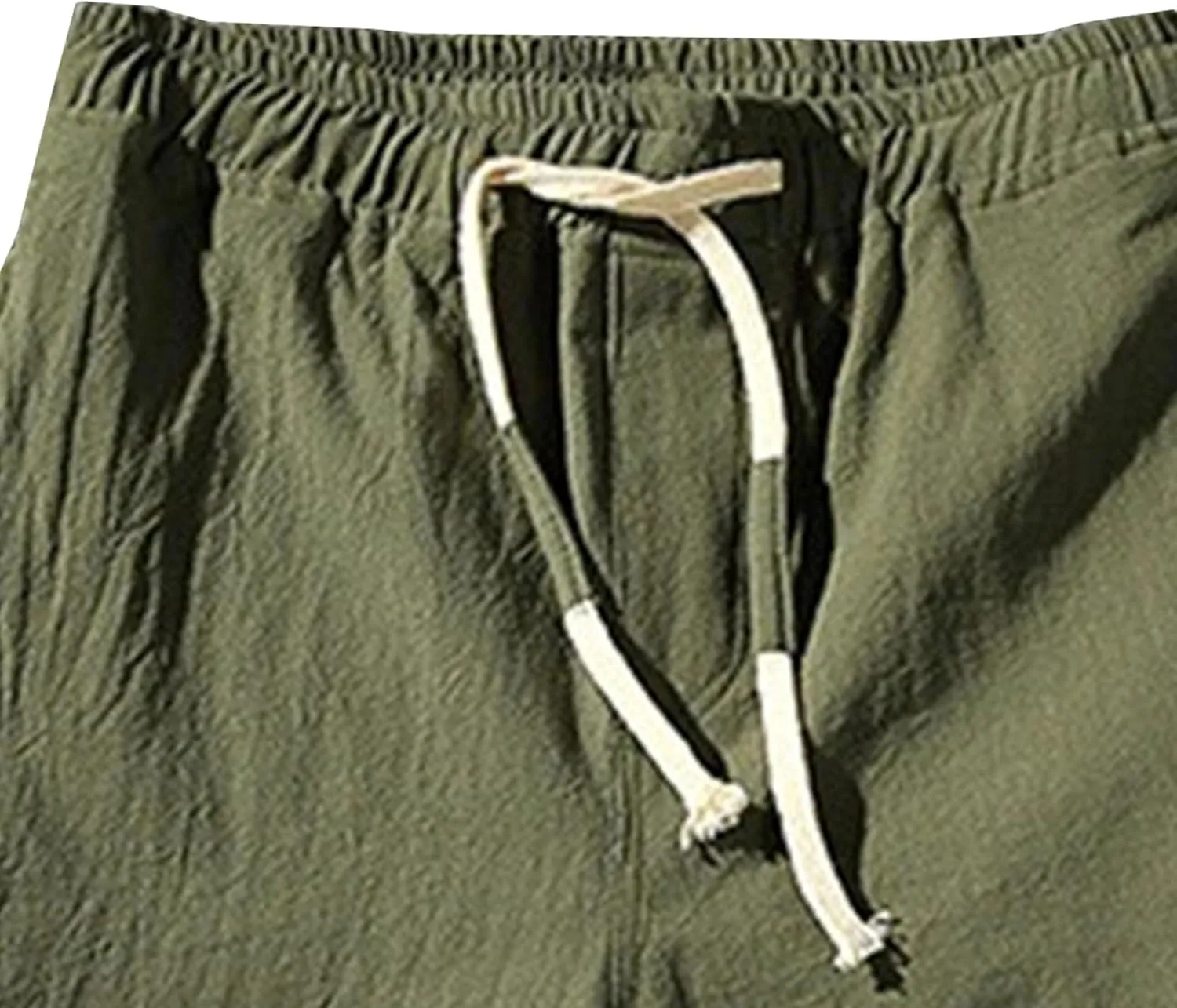 Men Linen Drawstring Beach Classic Short Inseam Linen Elastic Waist Shorts Cotton Elastic Waist Beach Shorts