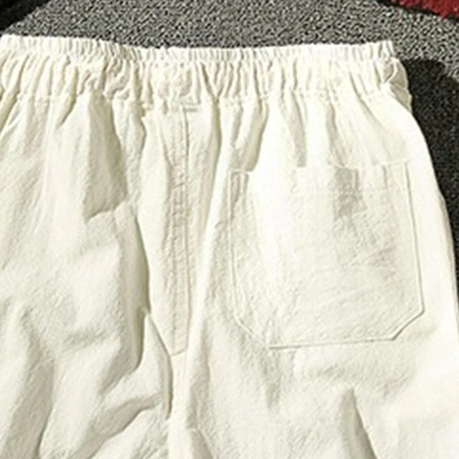 Men Linen Drawstring Beach Classic Short Inseam Linen Elastic Waist Shorts Cotton Elastic Waist Beach Shorts