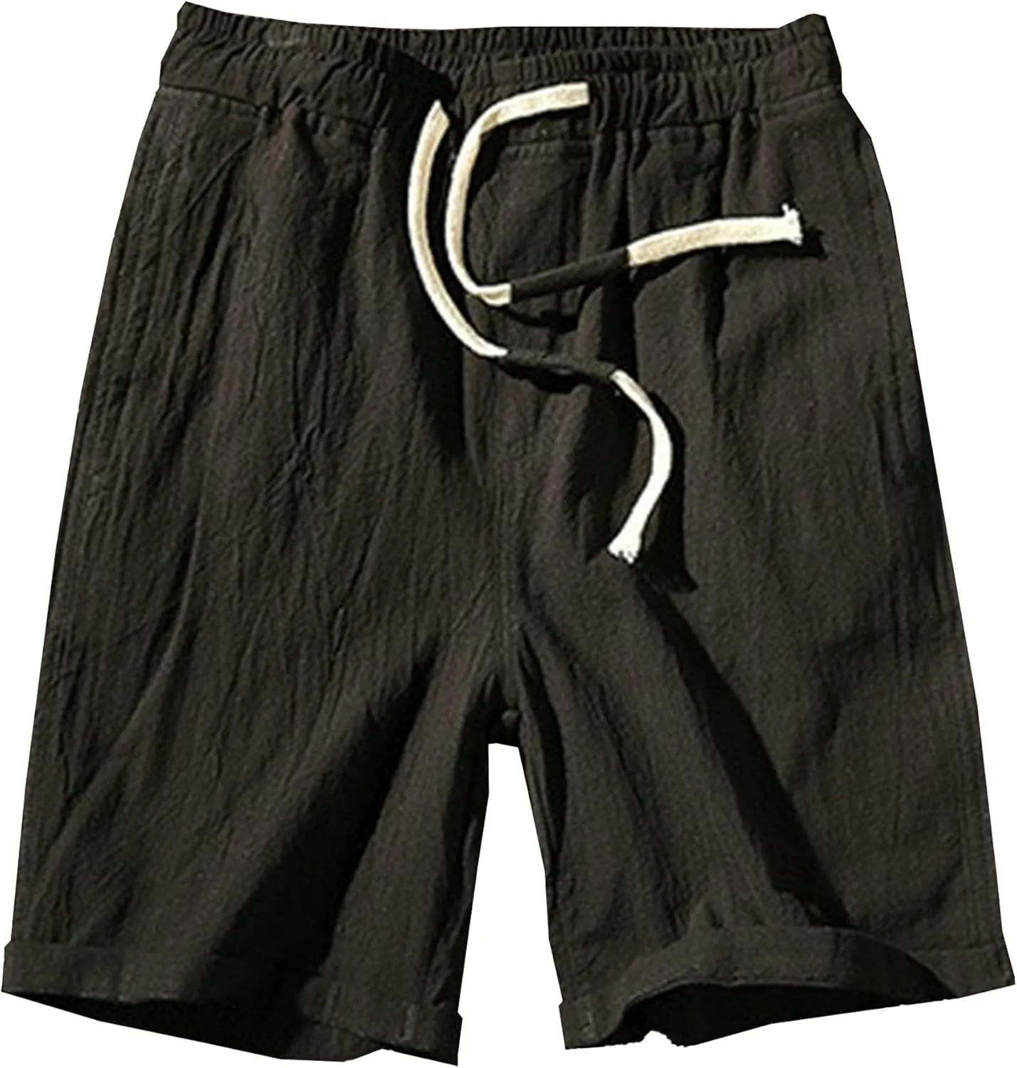 Men Linen Drawstring Beach Classic Short Inseam Linen Elastic Waist Shorts Cotton Elastic Waist Beach Shorts