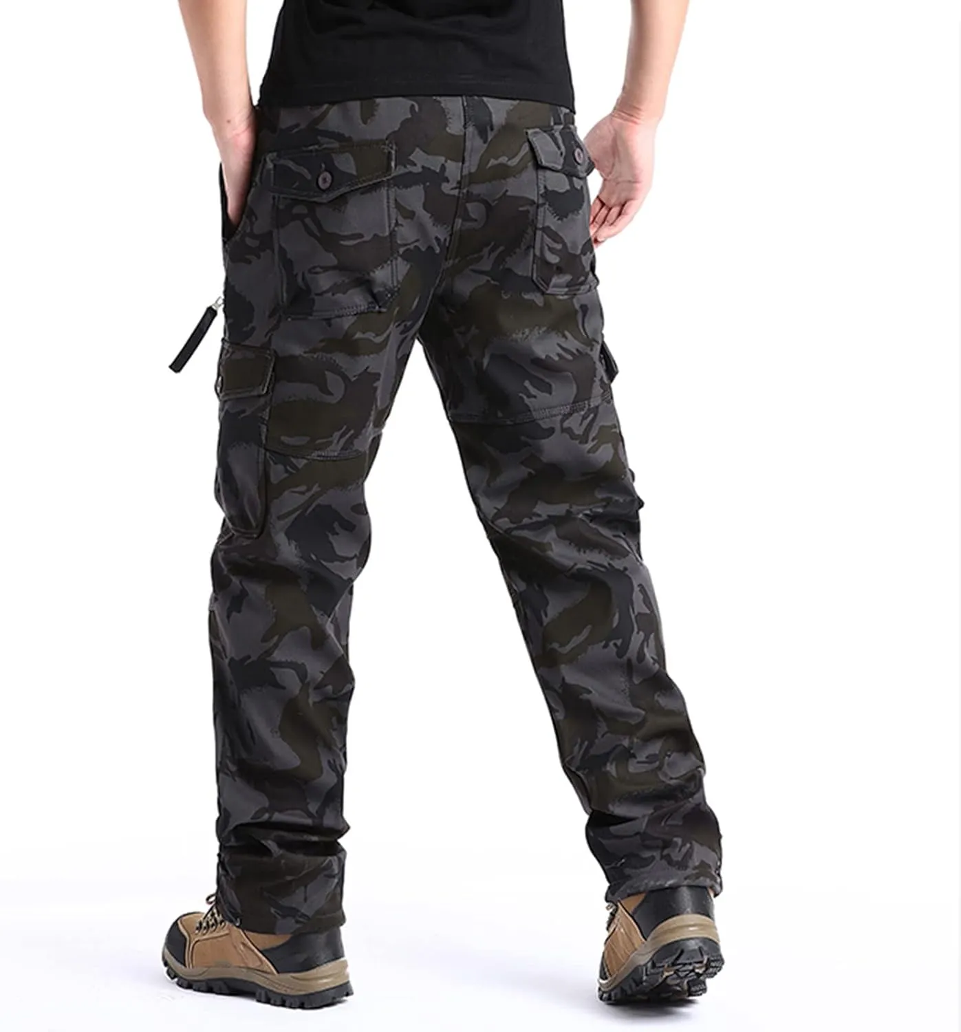 Mens Cargo Work Pants Elastic Waist Slim Fit Athletic Jogger Pants Drawstring Khaki Chinos Trousers Sweatpants