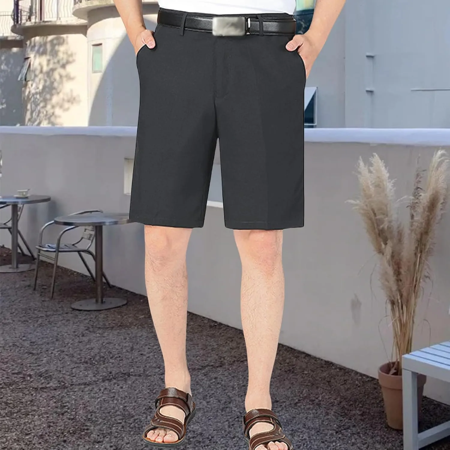 Mens Casual Cotton Linen Shorts Lightweight Slim Fit Straight Comfy Golf Pants Summer Stretch Business Sports Shorts