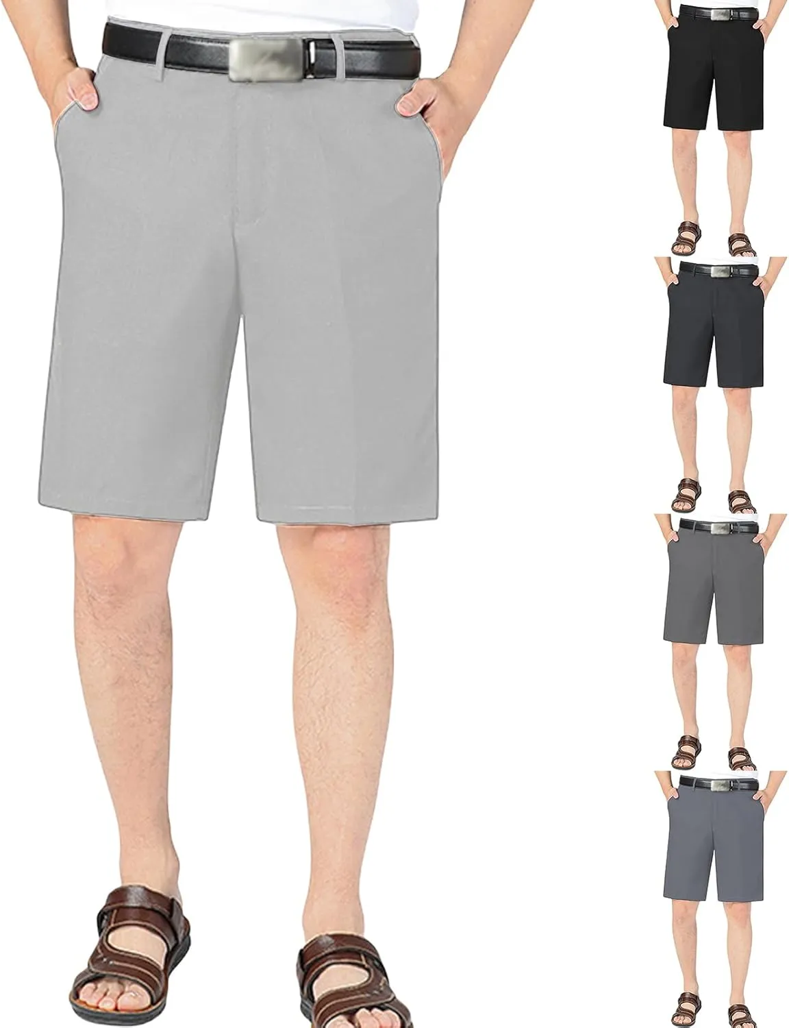 Mens Casual Cotton Linen Shorts Lightweight Slim Fit Straight Comfy Golf Pants Summer Stretch Business Sports Shorts