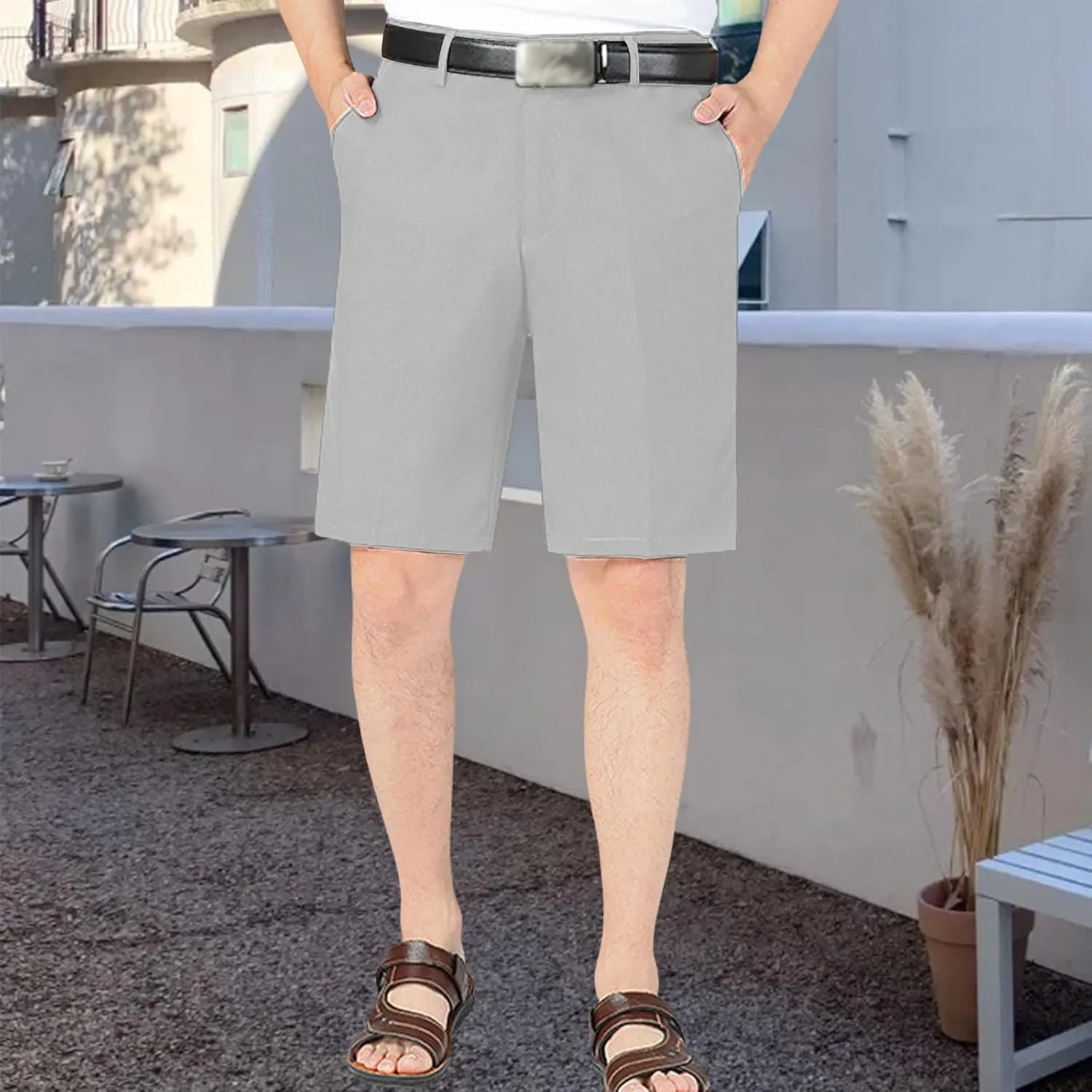 Mens Casual Cotton Linen Shorts Lightweight Slim Fit Straight Comfy Golf Pants Summer Stretch Business Sports Shorts