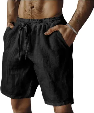 Men's Casual Shorts Cotton Elastic Waist Drawstring Shorts Lightweight Summer Beach Shorts 2025