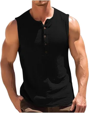 Men's Casual Tank Top Henley Shirt Summer Beach Hippie Shirt Half Button Sleeveless Muscle T Shirts Quick Dry Fitness Shirt