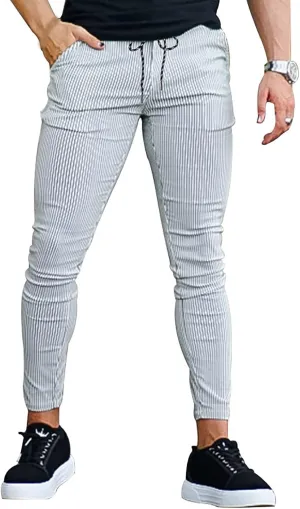 Mens Comfy Solid Stretch Skinny Pants Fashion Style Flat-Front Casual Slim Fit Business Dress Chinos Pants