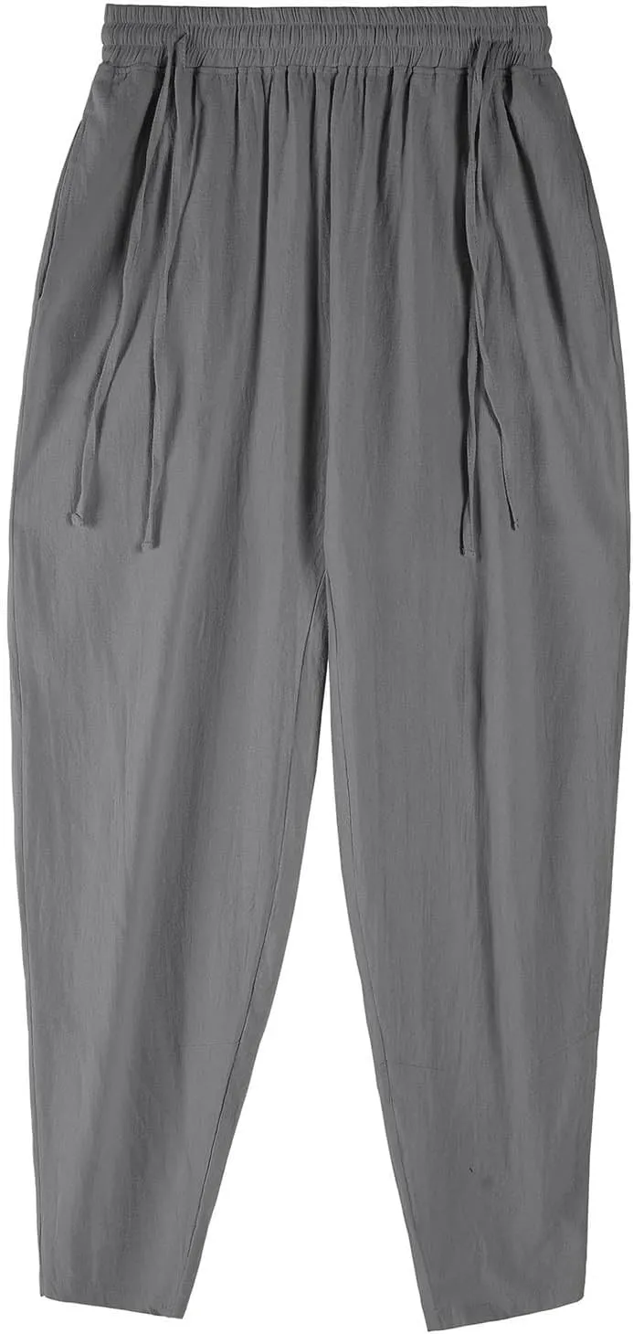 Mens Cotton Linen Straight Pants Fashion Lantern Pant Drawstring Lightweight Going Out Trousers Solid Casual Clothing