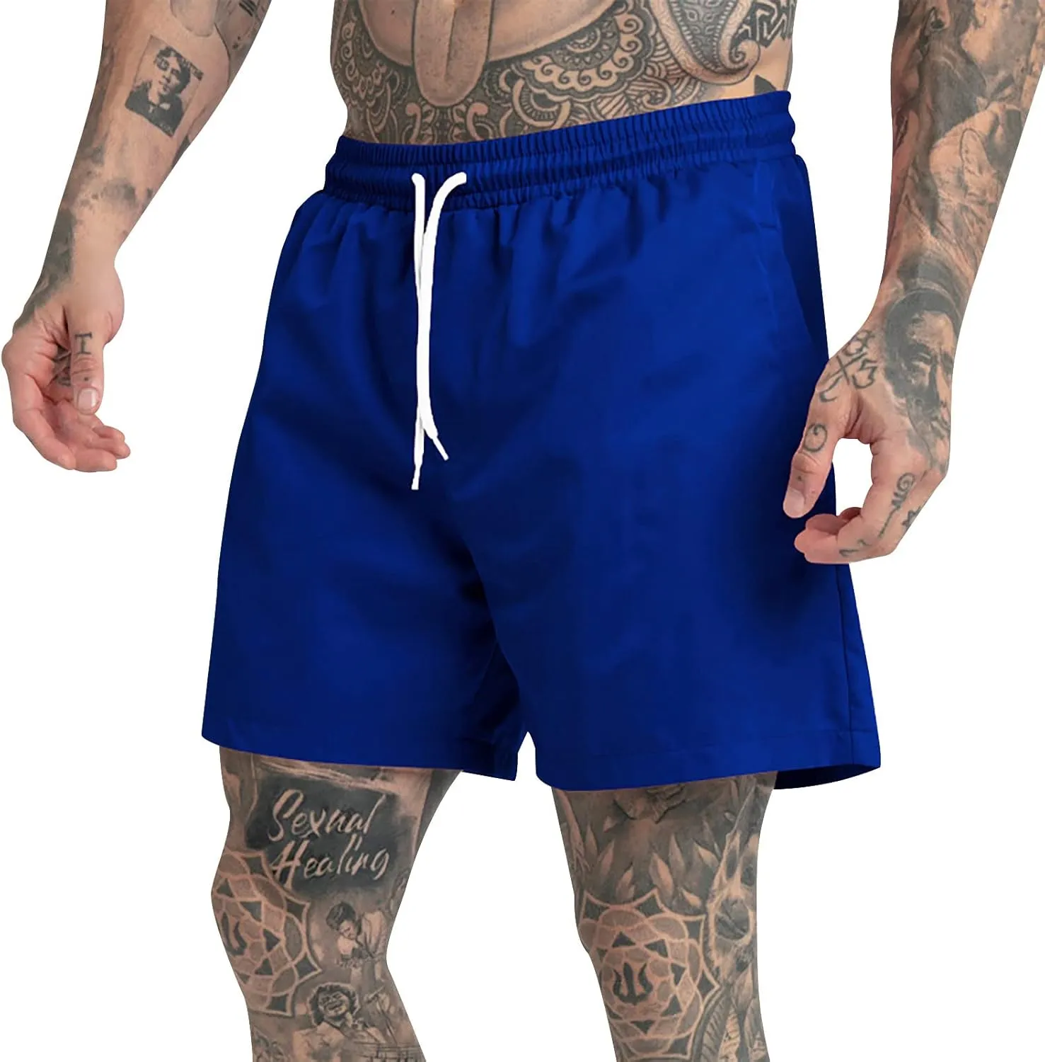Men's Drawstring Sports Shorts with Pockets Casual Mid Waist Elastic Waistband Workout Exercise Running Shorts