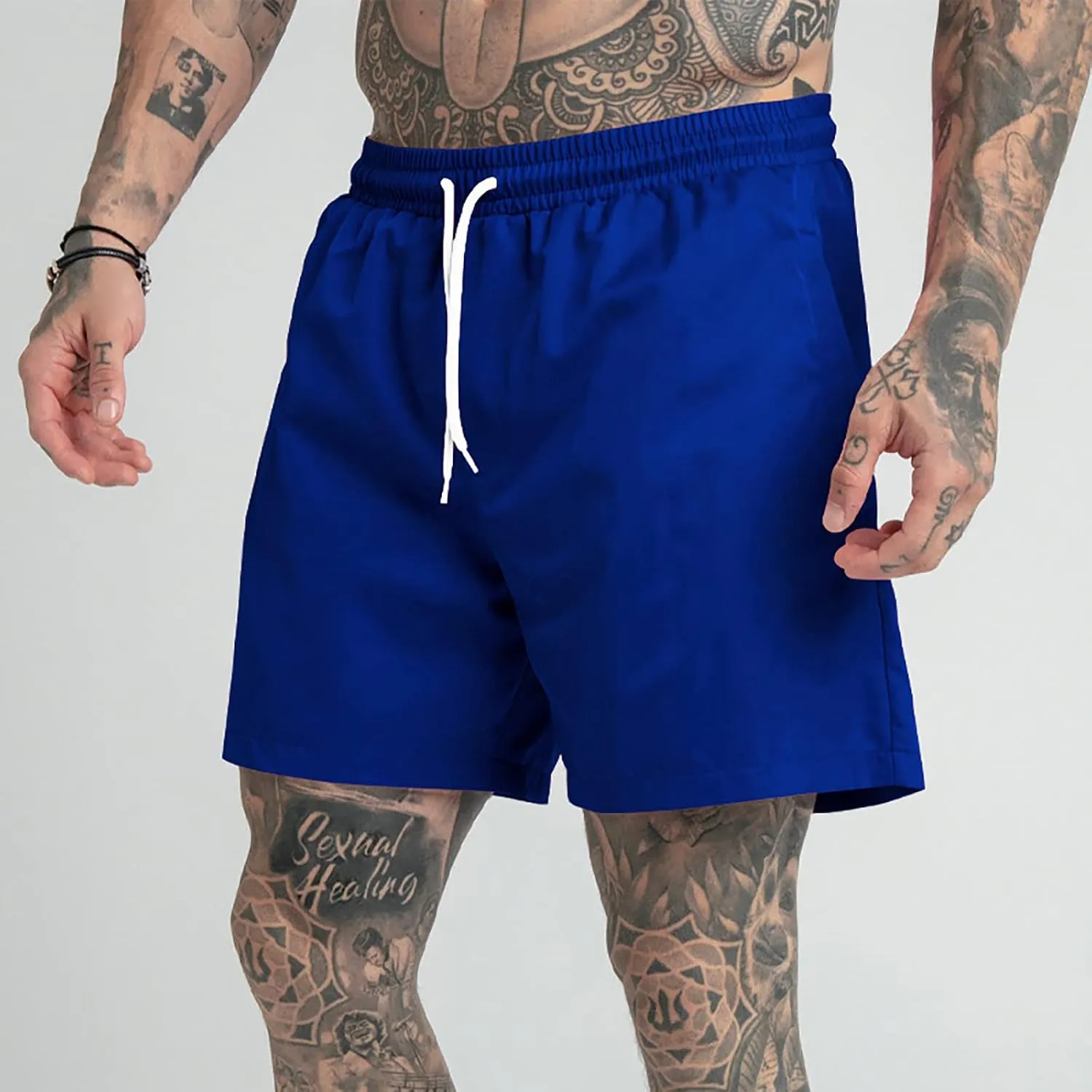 Men's Drawstring Sports Shorts with Pockets Casual Mid Waist Elastic Waistband Workout Exercise Running Shorts