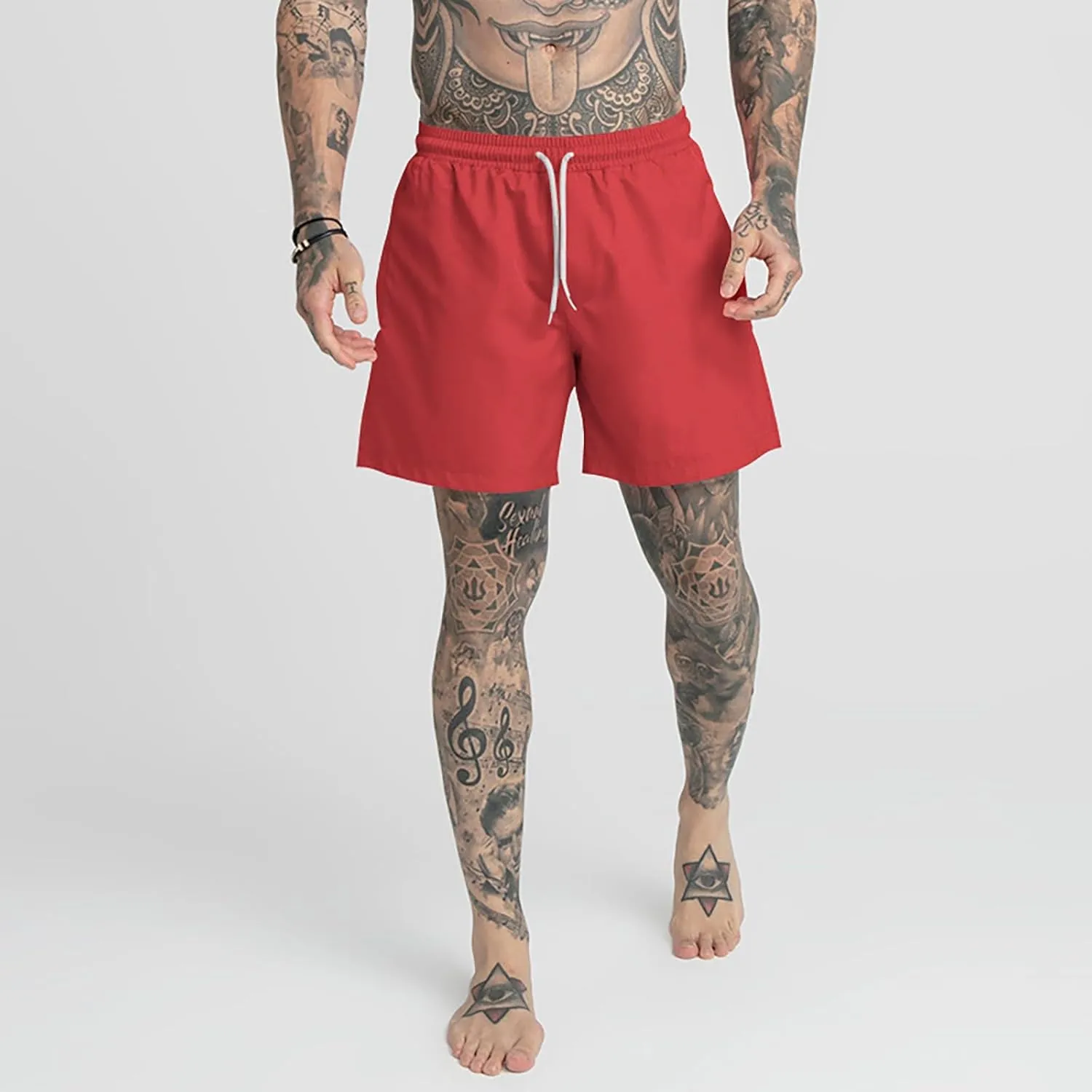 Men's Drawstring Sports Shorts with Pockets Casual Mid Waist Elastic Waistband Workout Exercise Running Shorts