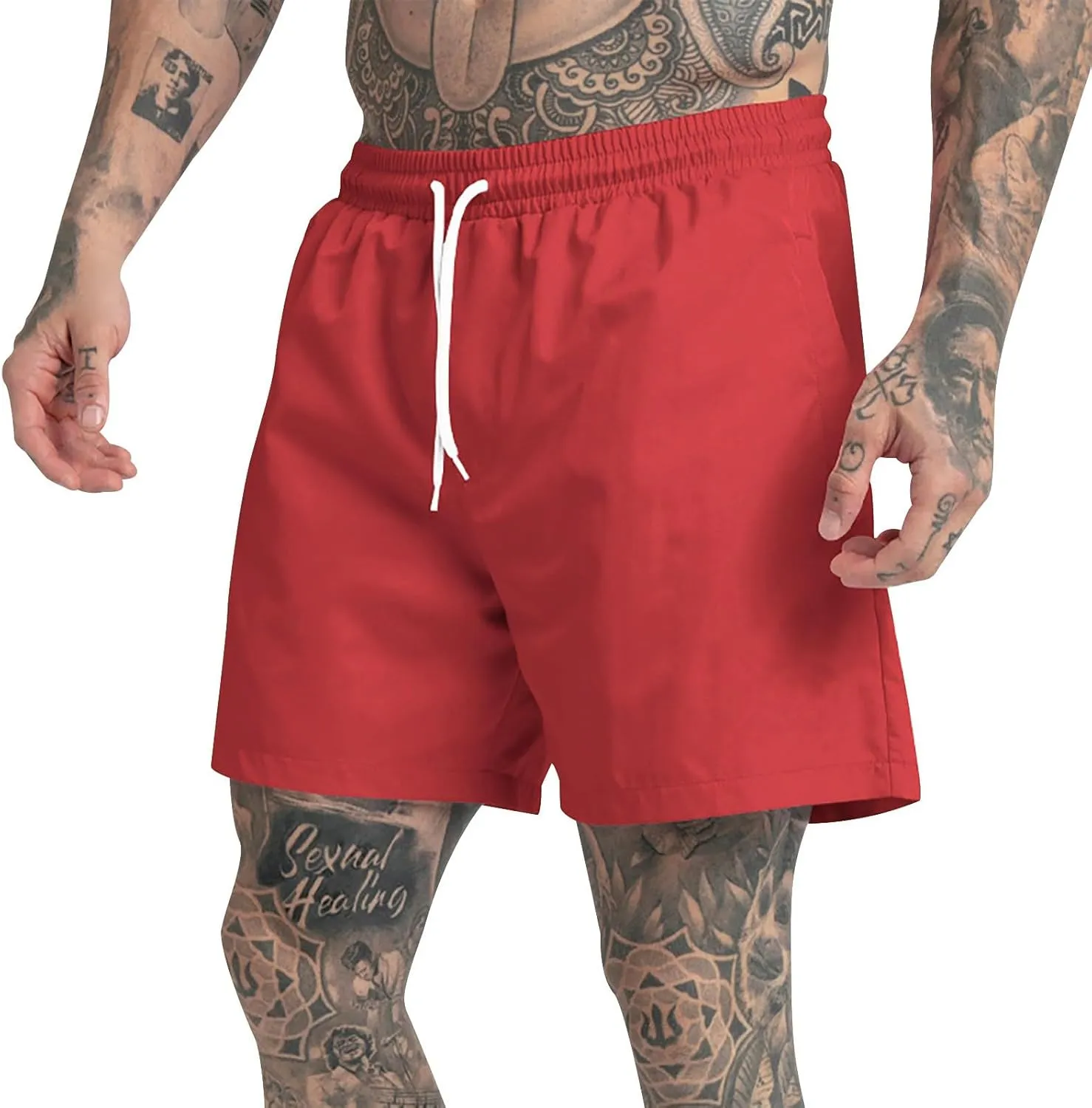 Men's Drawstring Sports Shorts with Pockets Casual Mid Waist Elastic Waistband Workout Exercise Running Shorts