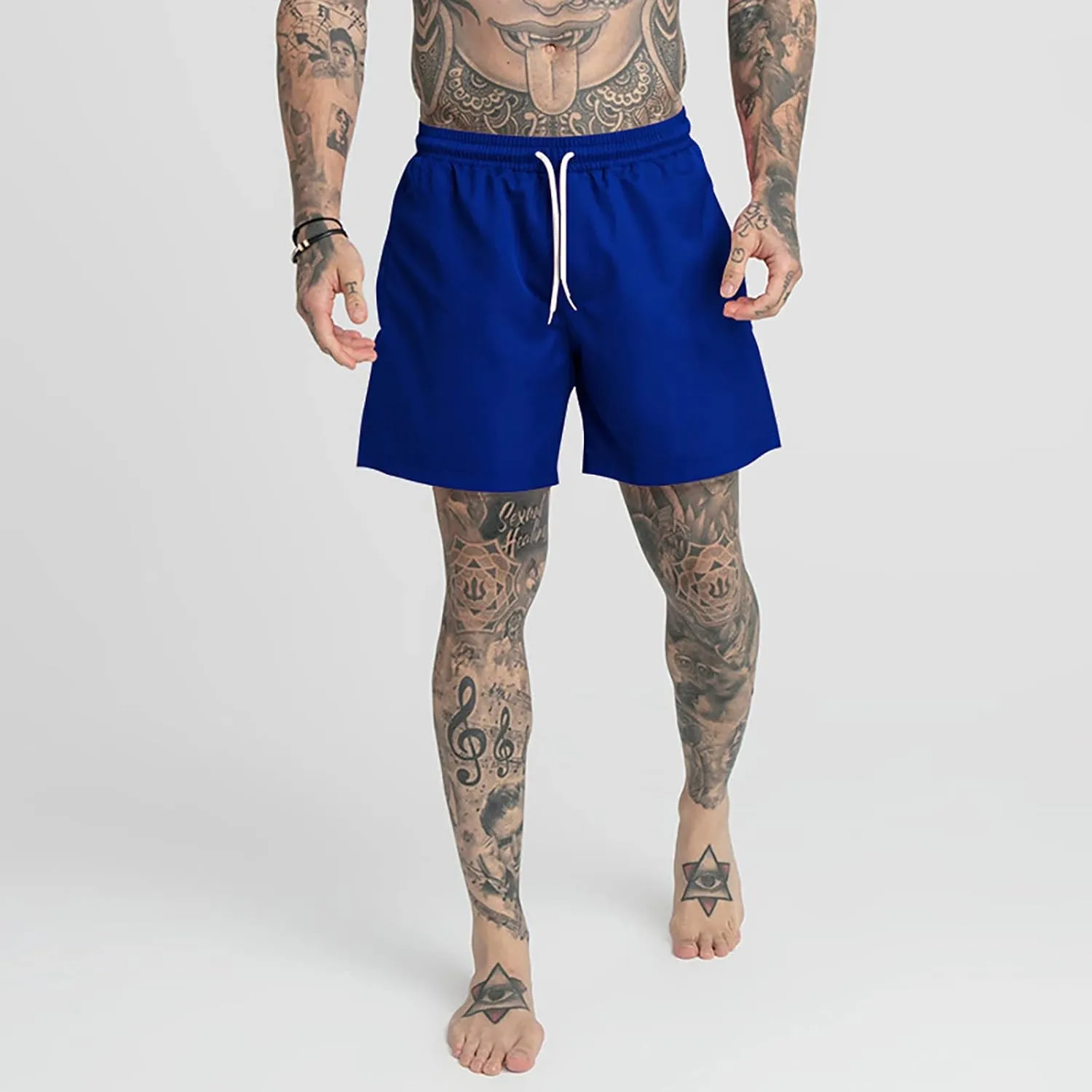 Men's Drawstring Sports Shorts with Pockets Casual Mid Waist Elastic Waistband Workout Exercise Running Shorts