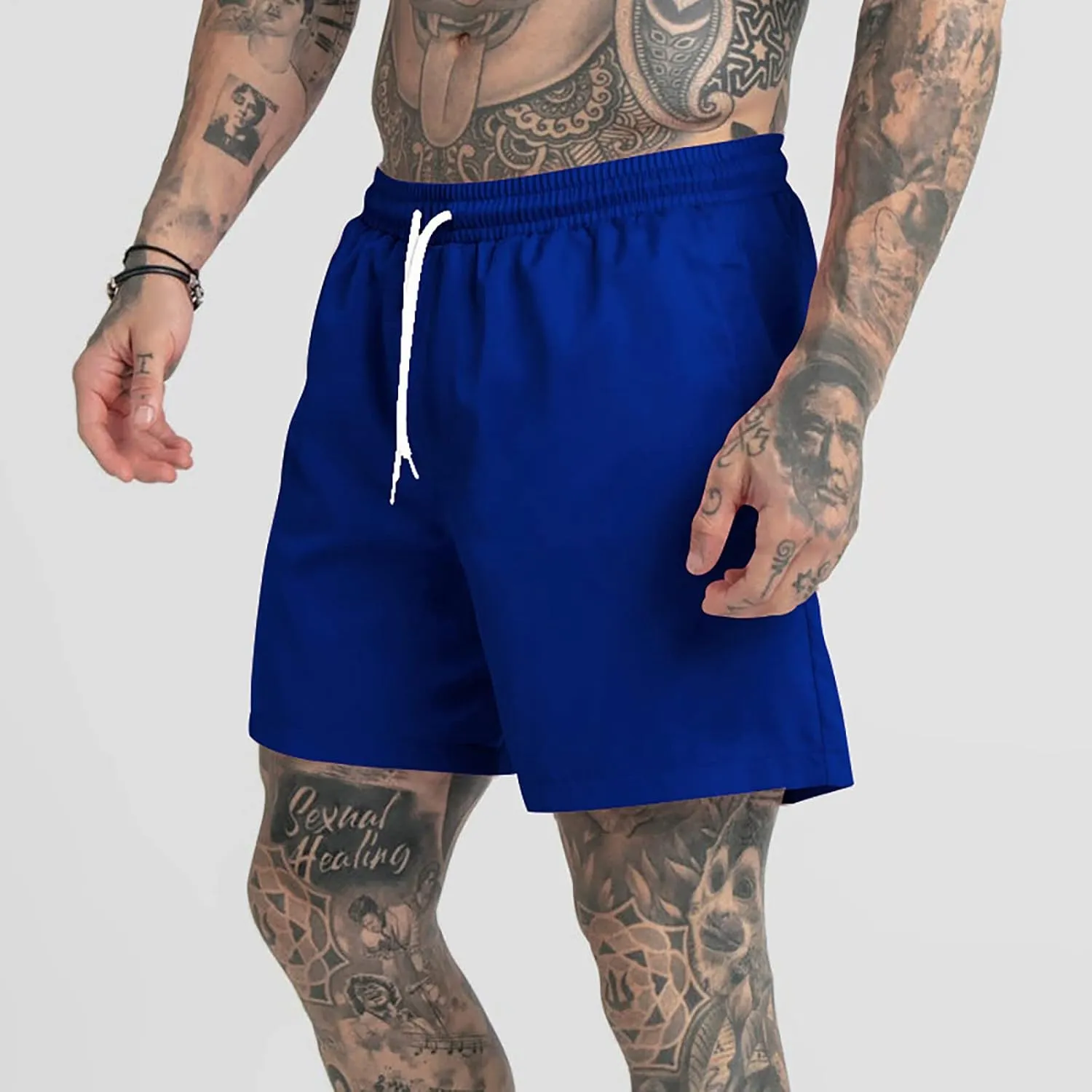 Men's Drawstring Sports Shorts with Pockets Casual Mid Waist Elastic Waistband Workout Exercise Running Shorts