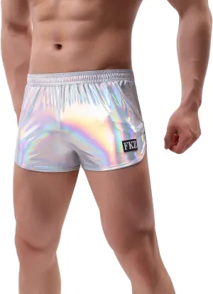 Mens Faux Leather Underwear Wetlook Tight Boxer Briefs Low Rise Underpants Side Split Bikini Swimsuit Sports Shorts