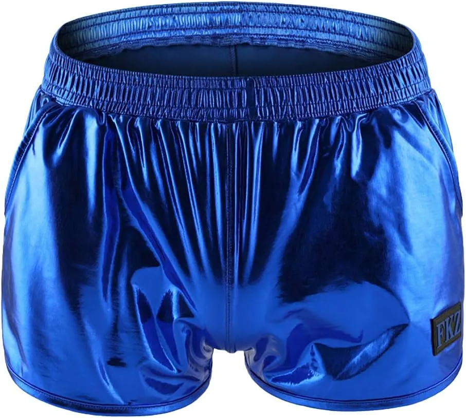Mens Faux Leather Underwear Wetlook Tight Boxer Briefs Low Rise Underpants Side Split Bikini Swimsuit Sports Shorts