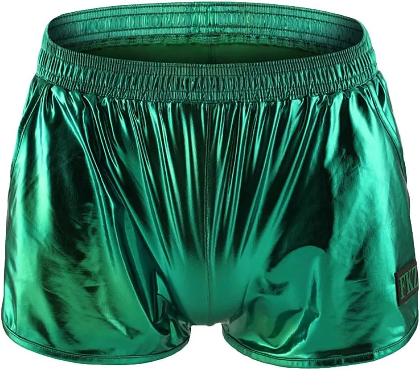 Mens Faux Leather Underwear Wetlook Tight Boxer Briefs Low Rise Underpants Side Split Bikini Swimsuit Sports Shorts