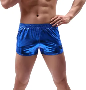 Mens Faux Leather Underwear Wetlook Tight Boxer Briefs Low Rise Underpants Side Split Bikini Swimsuit Sports Shorts