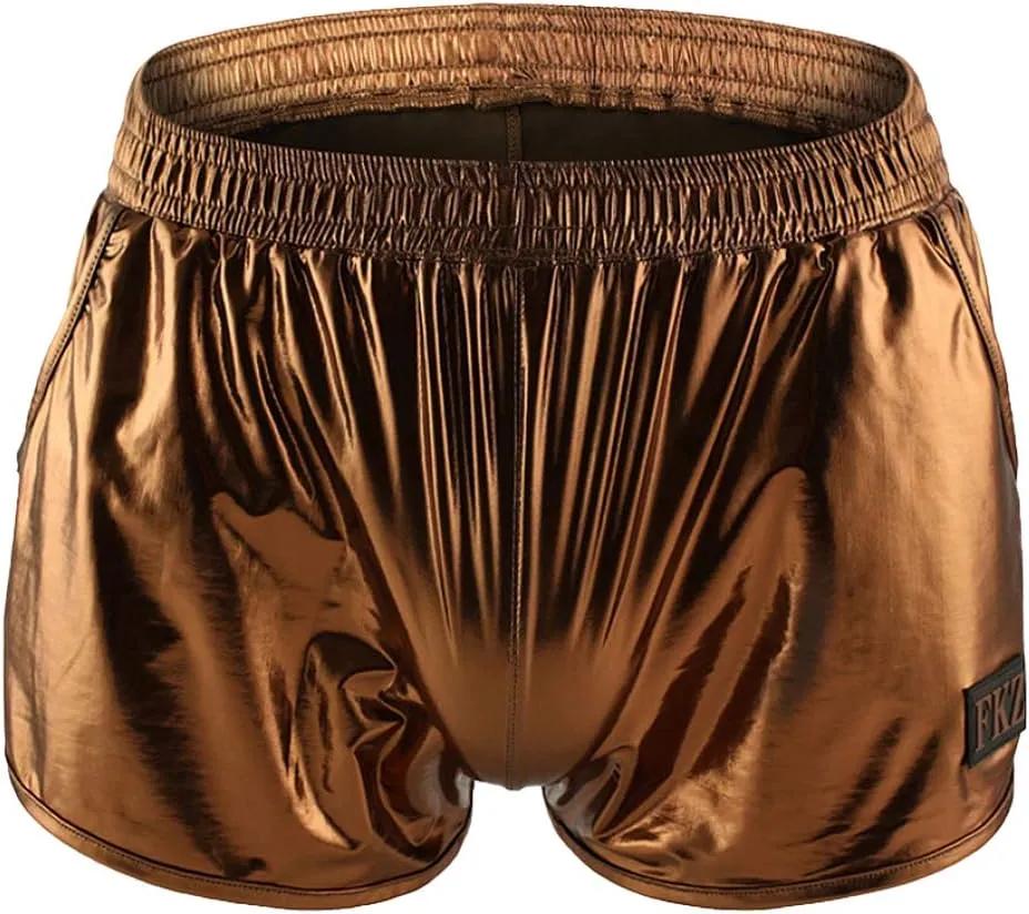 Mens Faux Leather Underwear Wetlook Tight Boxer Briefs Low Rise Underpants Side Split Bikini Swimsuit Sports Shorts