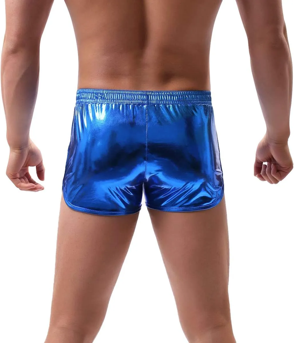 Mens Faux Leather Underwear Wetlook Tight Boxer Briefs Low Rise Underpants Side Split Bikini Swimsuit Sports Shorts