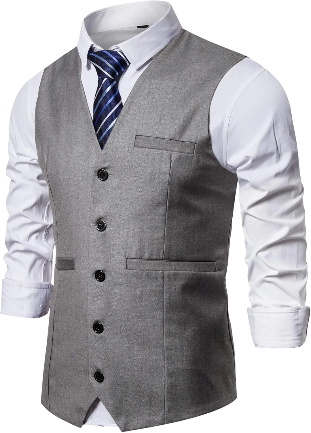 Mens Formal Business Suit Vests 5 Buttons Regular Fit Waistcoat for Suit or Tuxedo