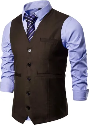 Mens Formal Business Suit Vests 5 Buttons Regular Fit Waistcoat for Suit or Tuxedo