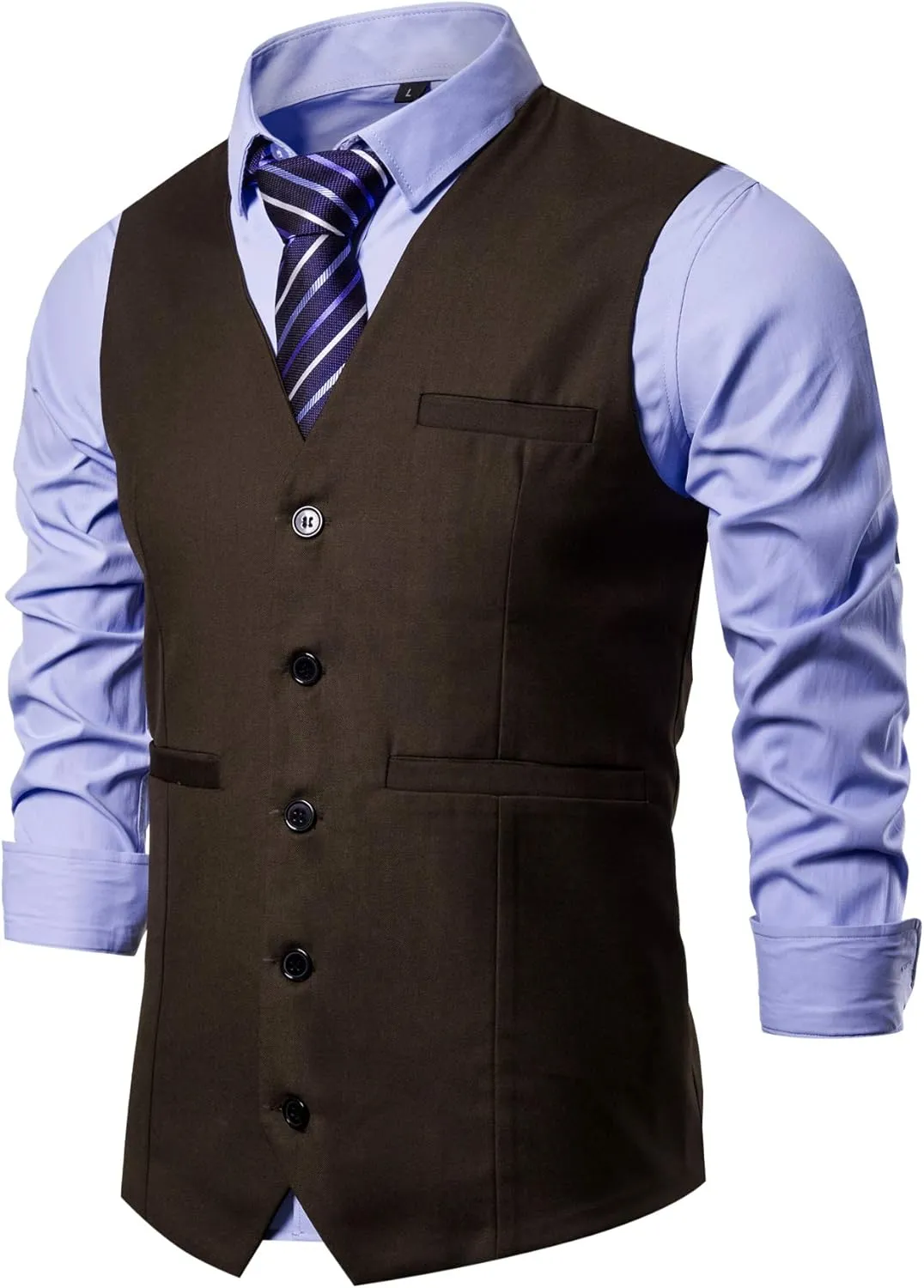Mens Formal Business Suit Vests 5 Buttons Regular Fit Waistcoat for Suit or Tuxedo