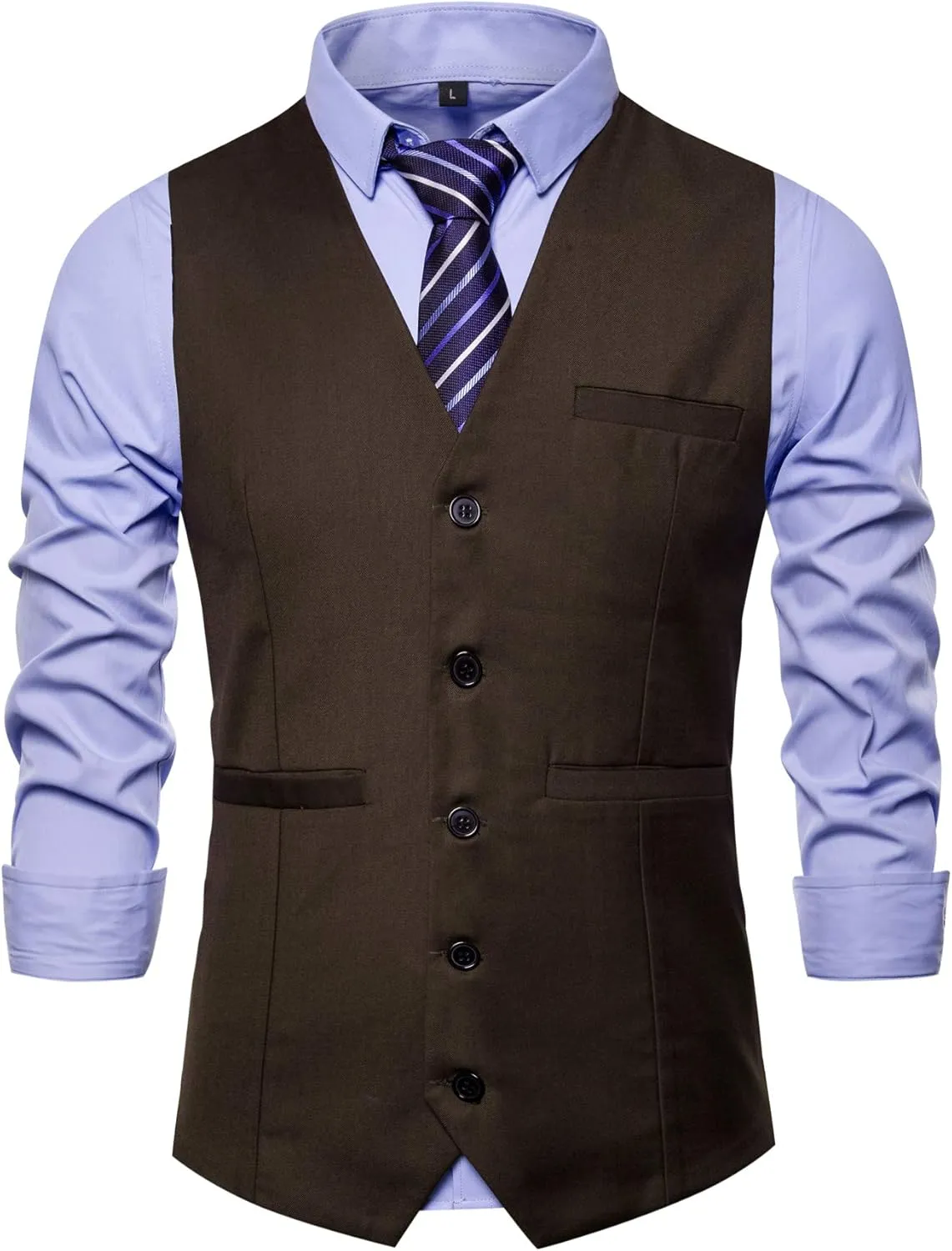 Mens Formal Business Suit Vests 5 Buttons Regular Fit Waistcoat for Suit or Tuxedo