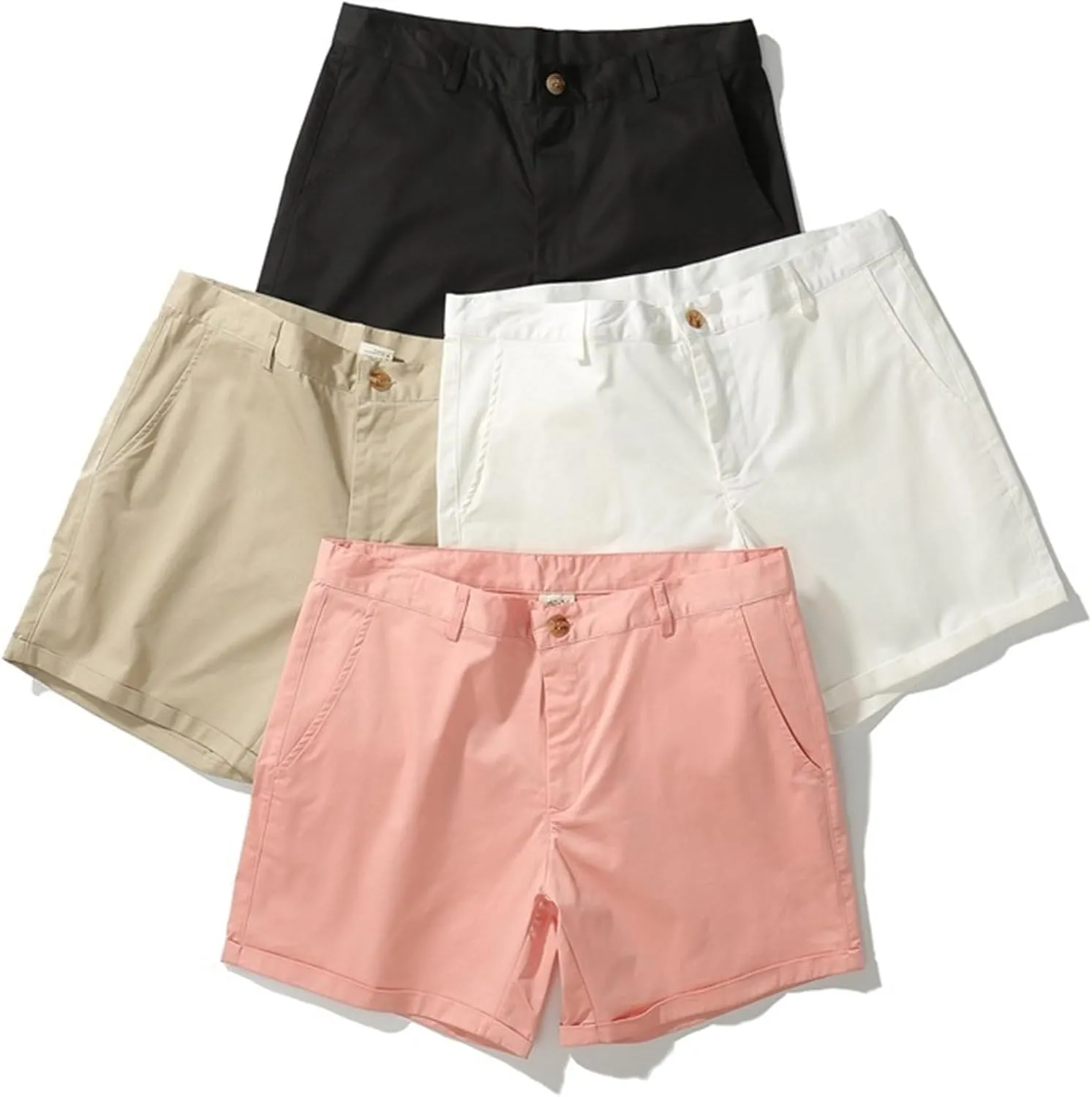 Men's Gym Flat Front Chino Short Skinny Chino Casual Stretch Shorts Casual Training Short with Pockets