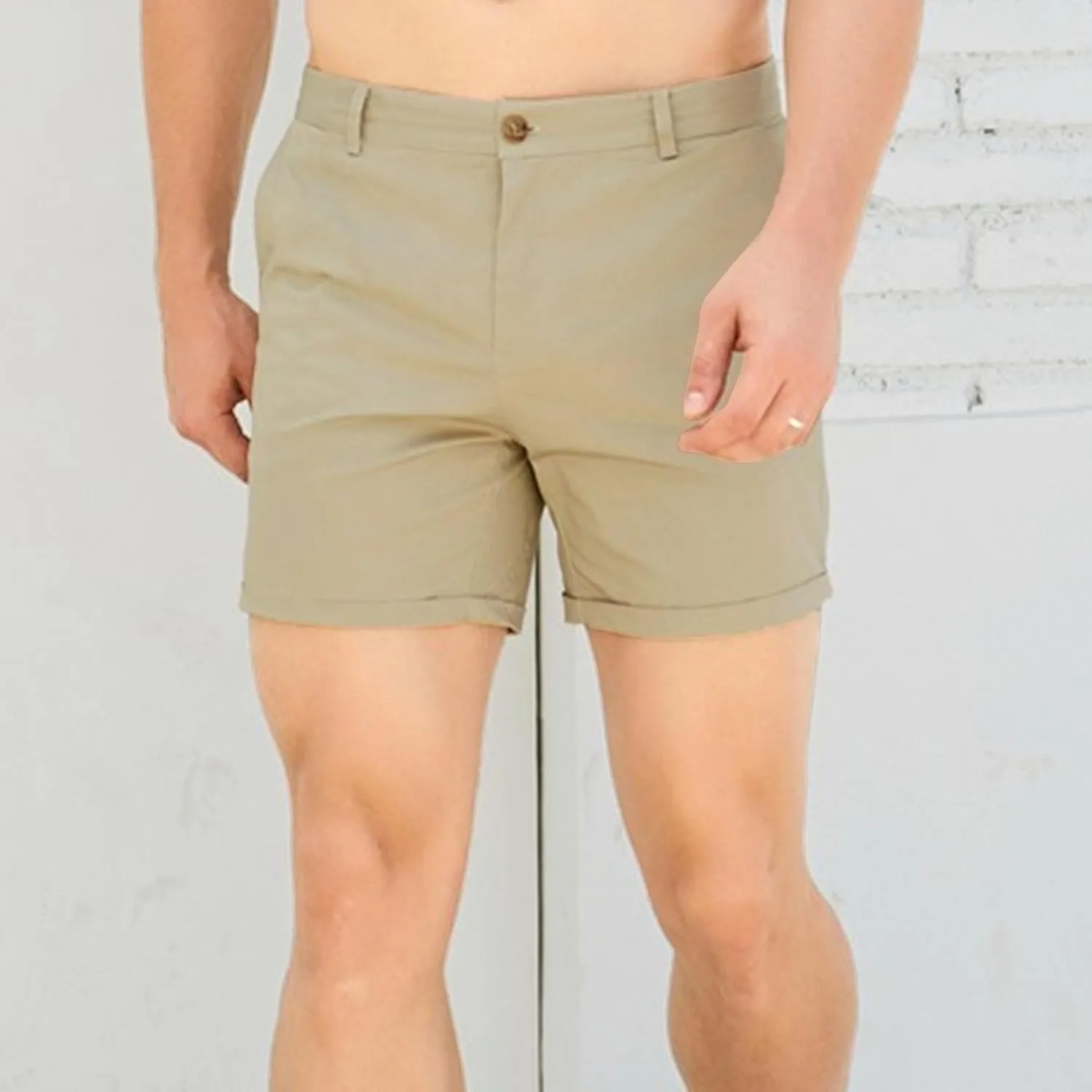 Men's Gym Flat Front Chino Short Skinny Chino Casual Stretch Shorts Casual Training Short with Pockets