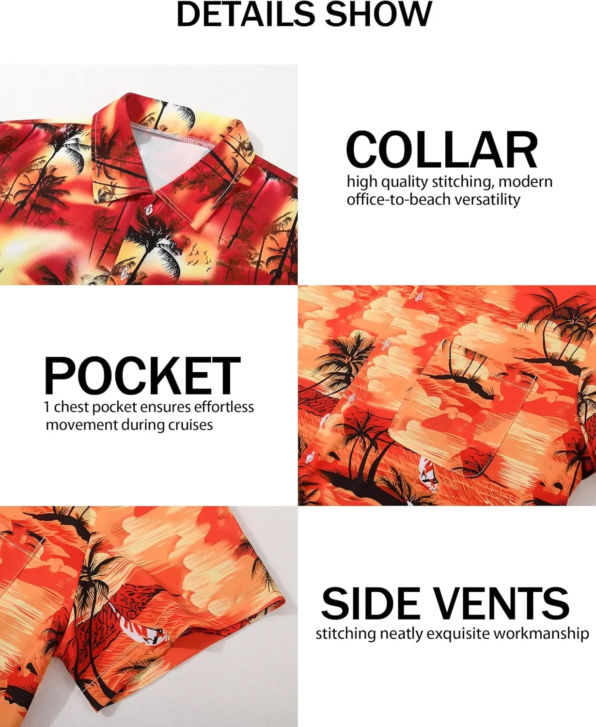 Mens Hawaiian Shirts Short Sleeve Button Down Tropical Shirts Casual Beach Shirt Men