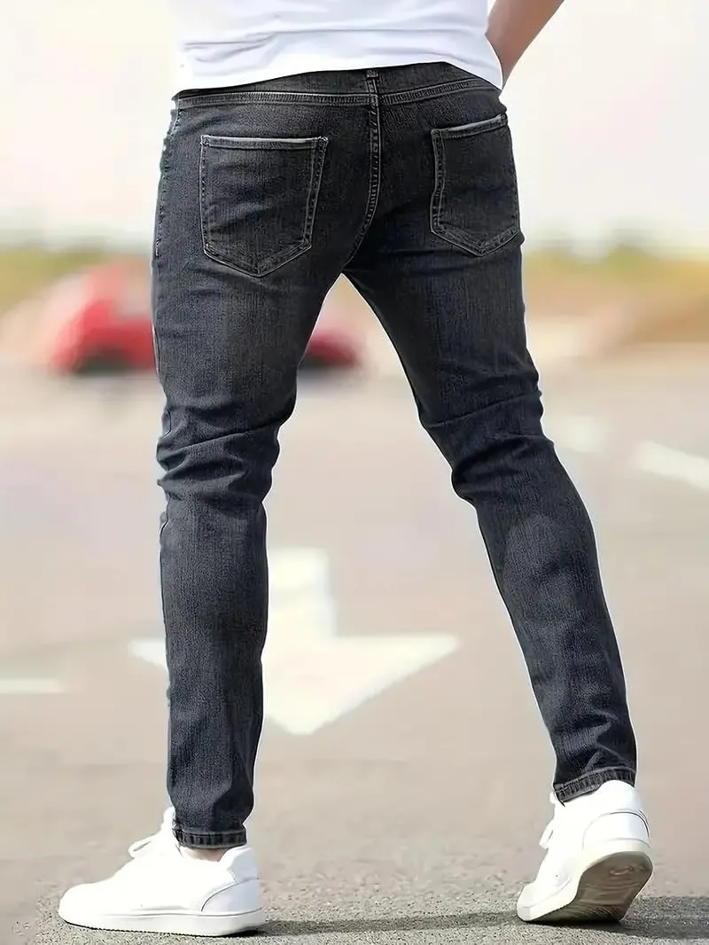 Mens Jeans Stretch Destroyed Ripped Skinny Jeans Slim Fit Denim Pants Comfort Fashion Tapered Pants Boyfriend Gift