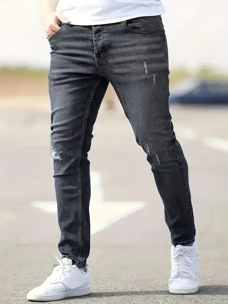Mens Jeans Stretch Destroyed Ripped Skinny Jeans Slim Fit Denim Pants Comfort Fashion Tapered Pants Boyfriend Gift