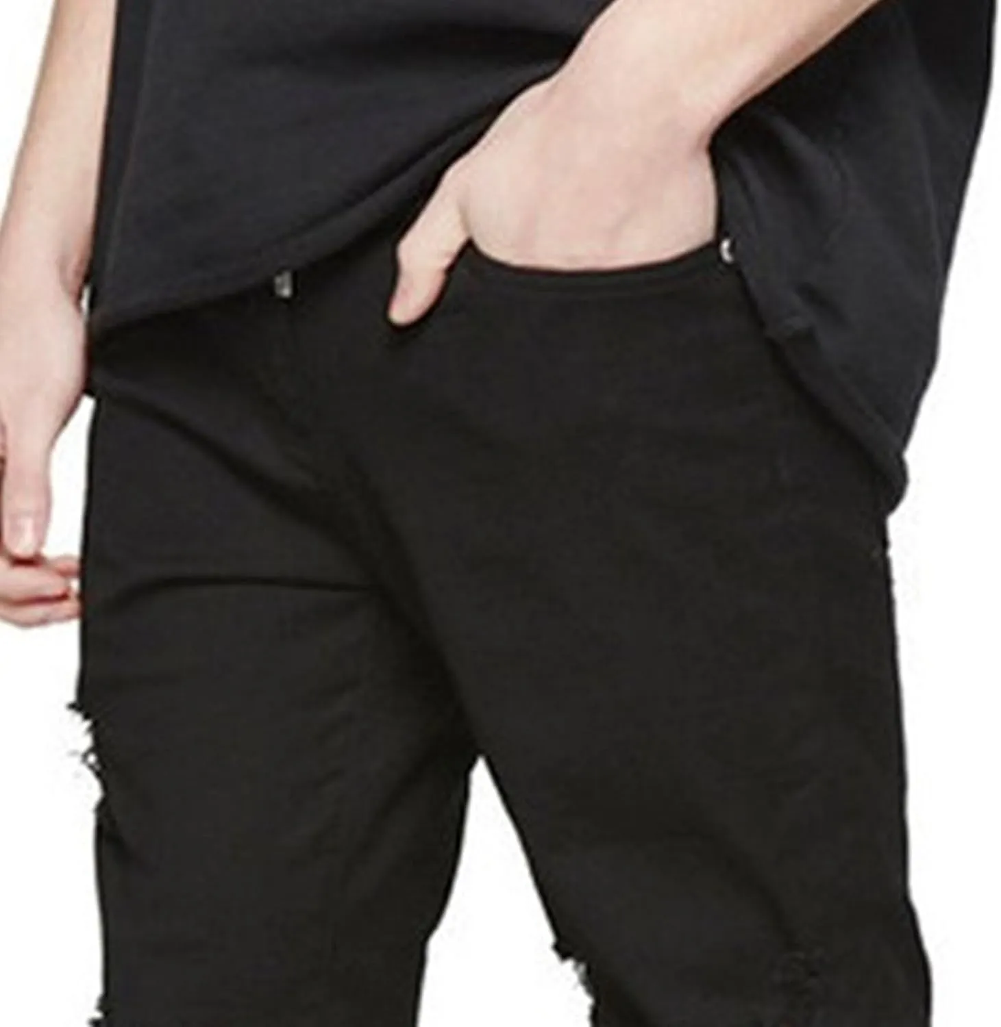 Men's Knee Hole Trendy Denim Pants Casual Distressed Tapered Leg Leggings Slim Fit Ripped Skinny Jeans