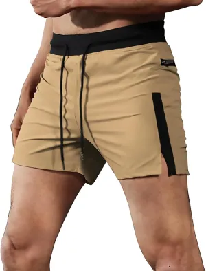 Mens Lightweight Elastic Waist Cargo Shorts Slim Fit, Zipper Pockets, Activewear for Men's Fitness and Bodybuilding