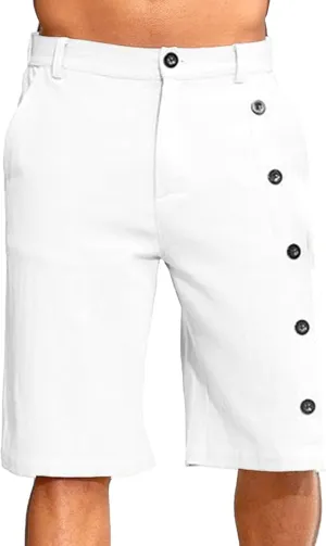 Men's Linen Breasted Button Shorts Elastic Waistband Slim Fit Beach Shorts Casual Breathable Golf Short