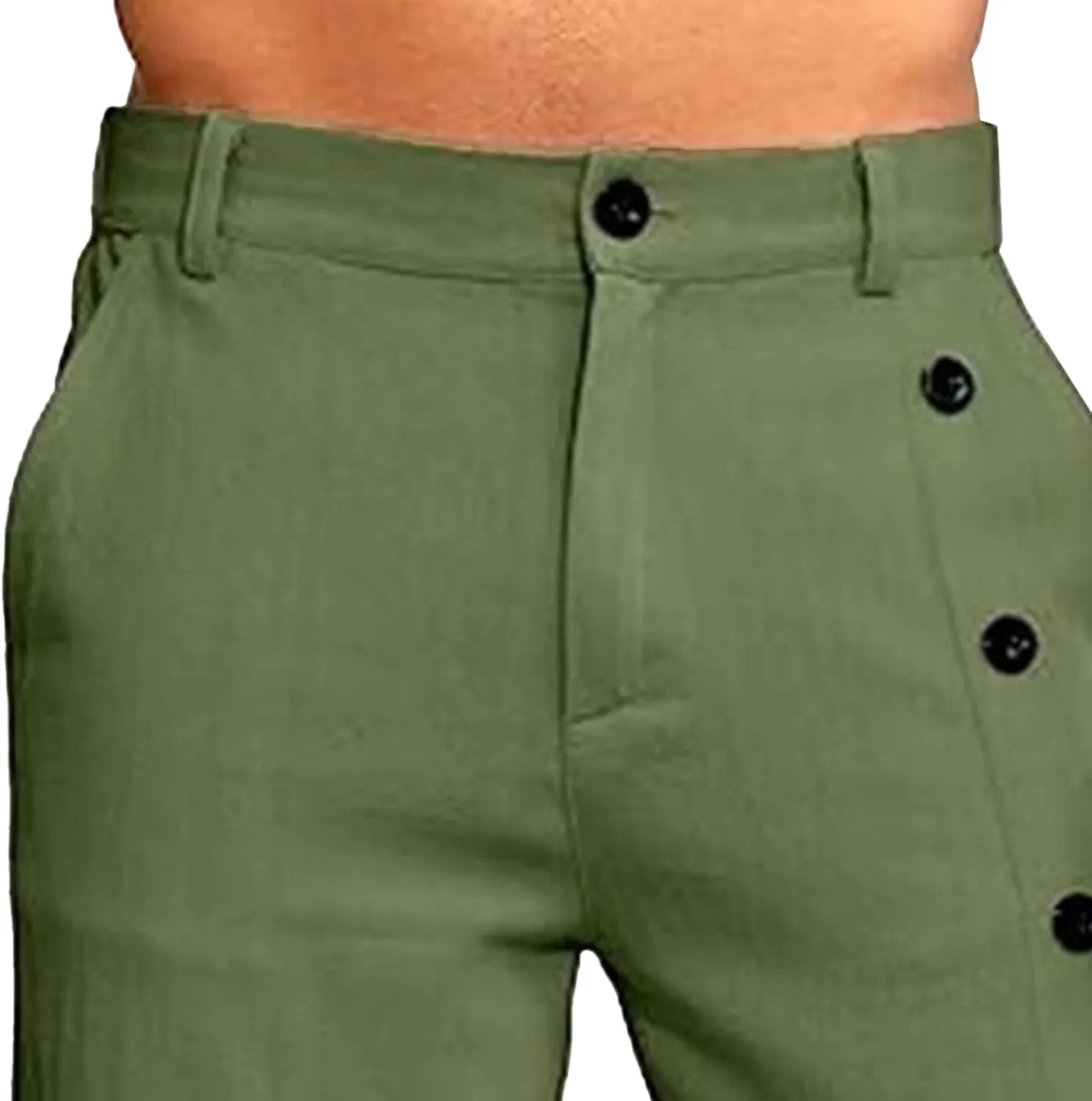 Men's Linen Breasted Button Shorts Elastic Waistband Slim Fit Beach Shorts Casual Breathable Golf Short