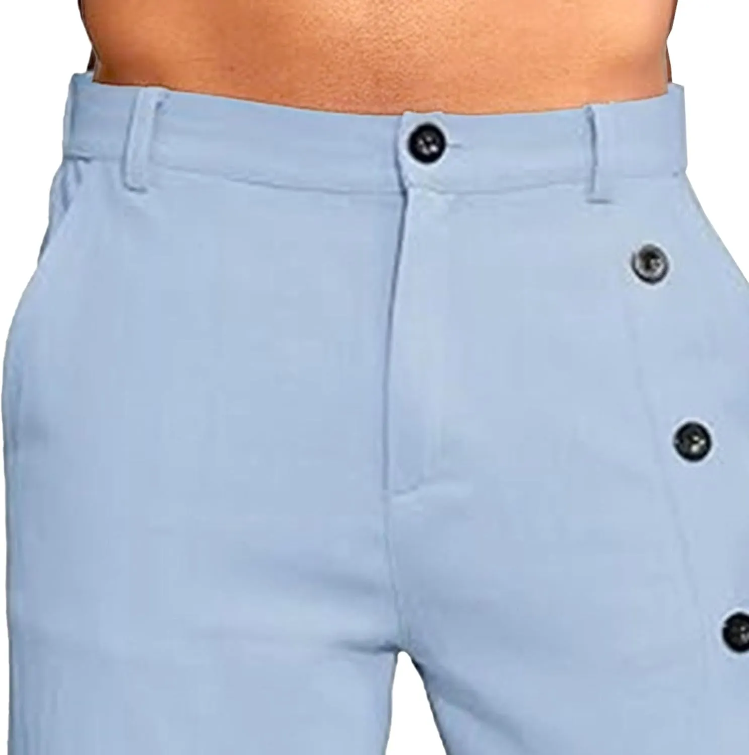 Men's Linen Breasted Button Shorts Elastic Waistband Slim Fit Beach Shorts Casual Breathable Golf Short