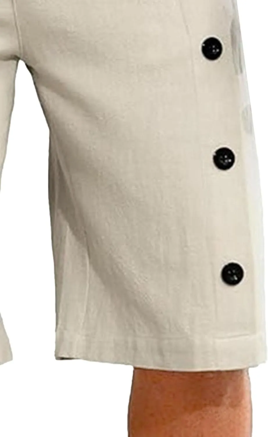 Men's Linen Breasted Button Shorts Elastic Waistband Slim Fit Beach Shorts Casual Breathable Golf Short