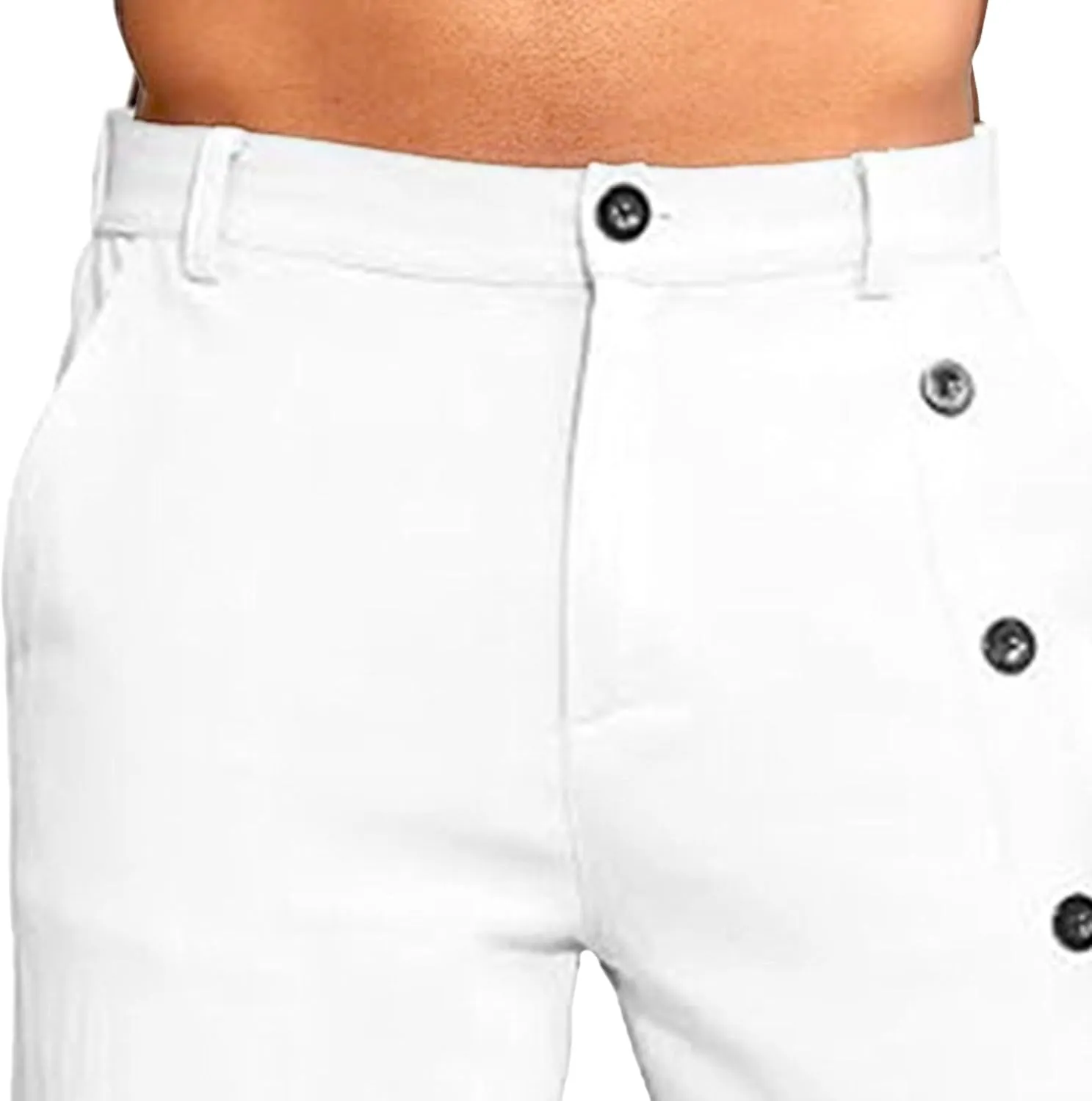 Men's Linen Breasted Button Shorts Elastic Waistband Slim Fit Beach Shorts Casual Breathable Golf Short