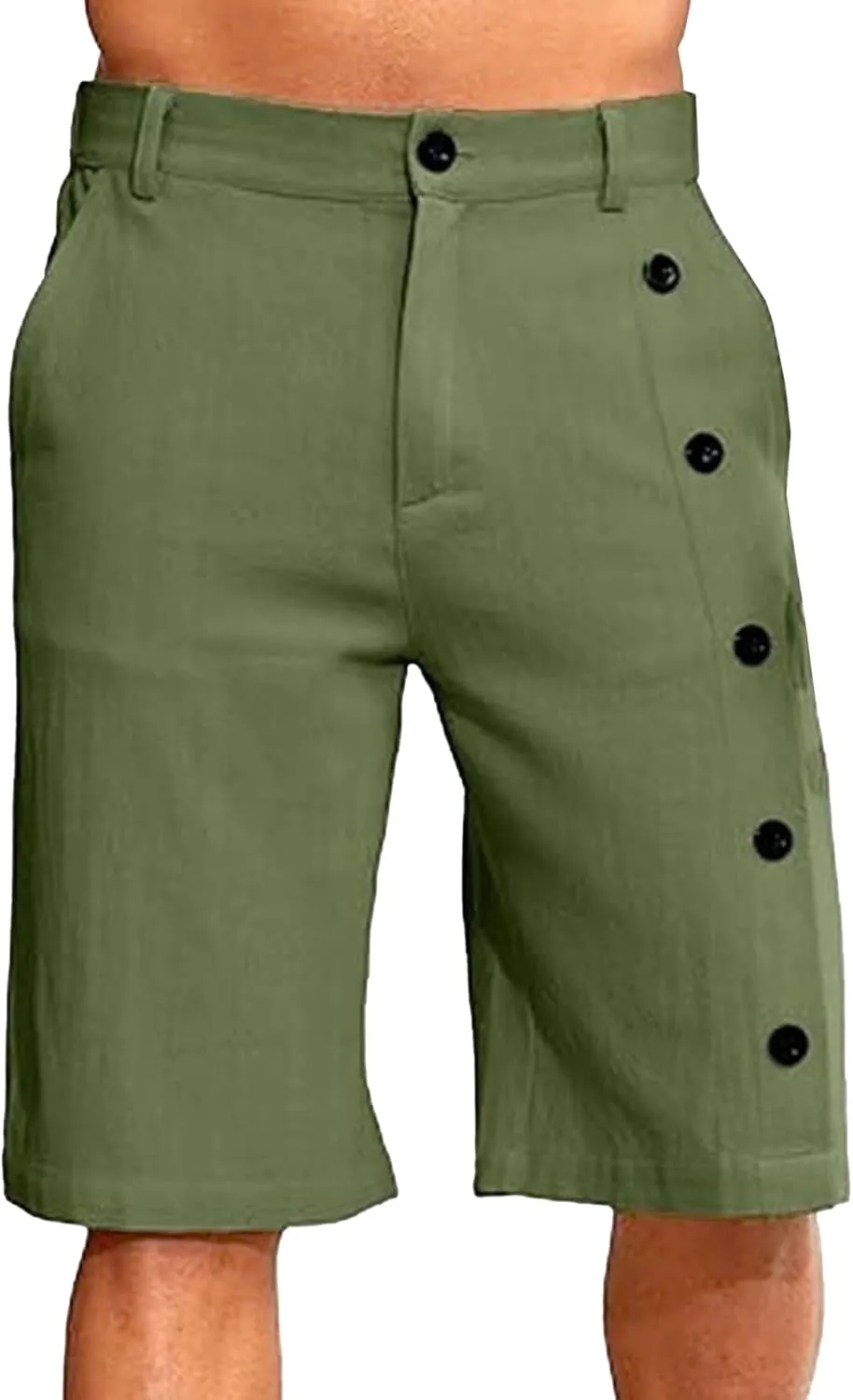 Men's Linen Breasted Button Shorts Elastic Waistband Slim Fit Beach Shorts Casual Breathable Golf Short
