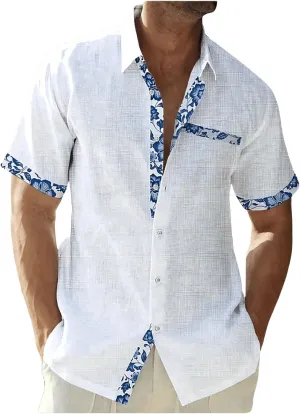 Men's Linen Shirts Striped Boho Button Down Shirts Beach Vacation Tops