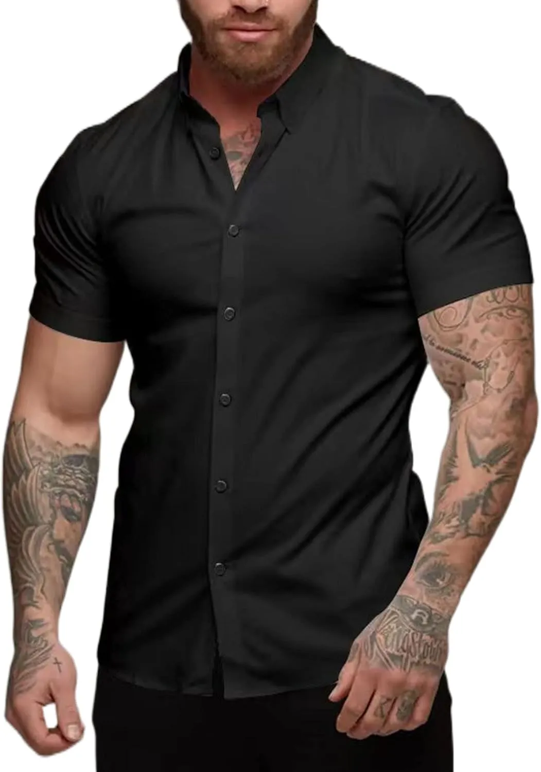Men's Muscle Fit Dress Shirts Slim Fit Button Down Short Sleeve Shirts