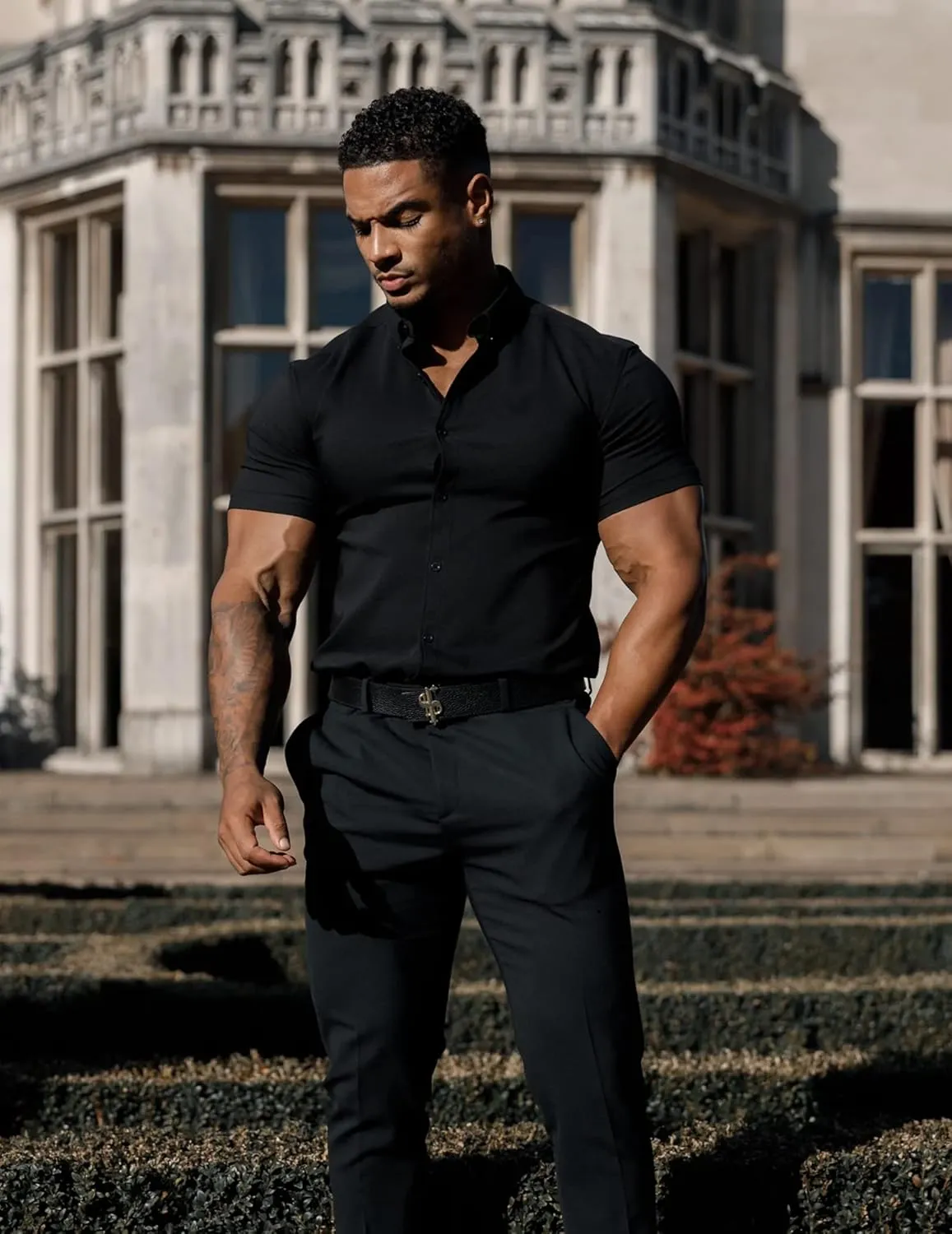 Men's Muscle Fit Dress Shirts Slim Fit Button Down Short Sleeve Shirts