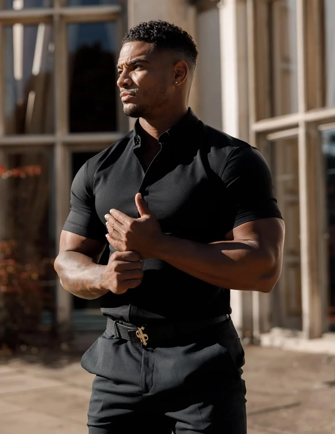 Men's Muscle Fit Dress Shirts Slim Fit Button Down Short Sleeve Shirts