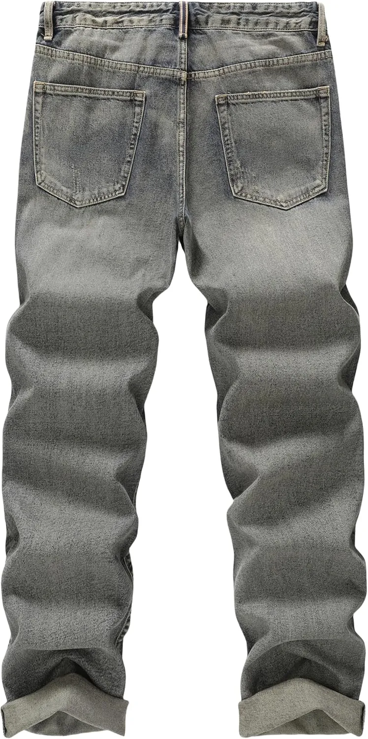 Men's Non-Stretch Regular Fit Straight-Leg Denim Pants Jeans